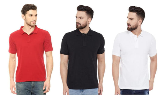 Cotton Matty Solid Half Sleeves Men's Polo Neck T-Shirt Pack Of 3